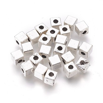 Tibetan Style Alloy Spacer Beads, Lead Free & Cadmium Free, Antique Silver Color, Cube, 4x4x4mm, Hole: 2mm