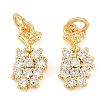 Brass Micro Pave Cubic Zirconia Charms, Grape Chamrs, Lead Free & Cadmium Free, Rack Plating, Long-Lasting Plated, Real 18K Gold Plated, 12.5x6x2.5mm, Jump Ring: 4x0.7mm, Inner Diameter: 2.5mm