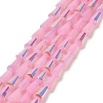 Baking Painted Glass Beads Strands, Imitation Opalite, Faceted, AB Color, Cone, Pink, 4x8mm, Hole: 0.8mm, about 68pcs/strand, 21.85~22.05''(55.5~56cm)