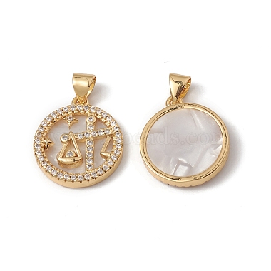 Floral White Flat Round Brass+Cubic Zirconia+Shell Pendants