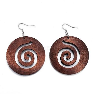 Trendy Flat Round Wood Dangle Earrings(EJEW-F062-C02)-2