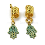 Alloy Dreadlocks Beads, Braiding Hair Pendants Decoration Clips, for Hair Styling, Hamsa Hand Pattern, 51mm, Inner Diameter: 8mm, Pendant: 21.5x14x1mm(OHAR-WH0031-02M)