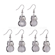 Natural Quartz Crystal Owl Dangle Earrings, Platinum Brass Jewelry for Women, 41mm, Pin: 0.6mm(EJEW-A092-08P-19)