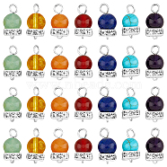 4 Sets Chakra Mixed Gemstone Connector Charms, Round Links, with Platinum Plated Brass Crystal Rhinestone Spacer Beads, 16x8x8mm, Hole: 1.8mm, 1pc/style, 7pcs/set(PALLOY-FH0001-86)