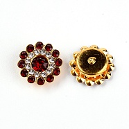 Rhinestone Buttons,  with Golden Tone Zinc Alloy Findings, Flower, Coffee, 14x5mm, 200pcs/bag(RB-TAC0004-01E)