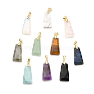 Natural & Synthetic Mixed Gemstone Pendants, Faceted Trapezoid Charms, with Rack Plating Golden Tone Brass Findings, Cadmium Free & Lead Free, 25~26x12.5~13x3.5~4mm, Hole: 5x4mm(G-C045-01G)