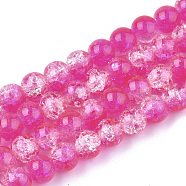 Spray Painted Crackle Glass Beads Strands, Round, Two Tone, Deep Pink, 4mm, Hole: 1.1~1.3mm, about 200pcs/strand, 31.4 inch(CCG-Q002-4mm-09)
