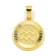 Brass Pendants, Real 18K Gold Plated, Flat Round with Constellations, Aquarius, 24x20.5x2mm, Hole: 8x3.5mm(KK-P263-14G-09)