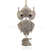 Antique Silver Plated Alloy Rhinestone Large Pendants Owl for Halloween Necklace Making, Jet, 89x40x10mm, Hole: 2.5mm(ALRI-J081-02AS)