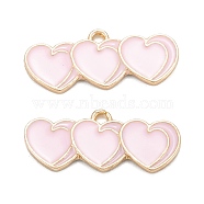 Alloy Enamel Pendants, for Earrings, Light Gold, Heart, Pink, 11x25.5x2mm, Hole: 1.6mm(ENAM-O048-01KCG-D)