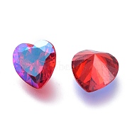 Cubic Zirconia Pointed Back Cabochons, Faceted Heart, Light Siam SI, 8x8x4.5mm(ZIRC-H108-07B-227SI)