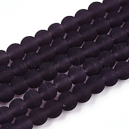 Transparent Glass Beads Strands, Frosted, Round, Purple, 4~4.5mm, Hole: 0.8mm, about 97~99pcs/strand, 14.76 inch~14.96 inch(37.5~38cm)(GLAA-T032-T4mm-MD03)