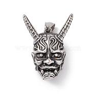304 Stainless Steel Manual Polishing Pendants, Devil Charms, Antique Silver, 39x29.5x17mm, Hole: 4x9mm(STAS-G267-15AS)