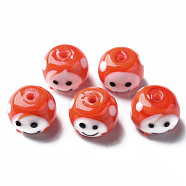 Handmade Lampwork Beads, Round with Cartoon Face, Tomato, 13~14x10mm, Hole: 2mm(LAMP-T011-11C)