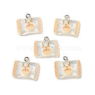 Christmas Theme Transparent Resin Pendants, with Platinum Tone Iron Loops, Candy Bag Charm with Reindeer Pattern, Pink, 17x20.5x5mm, Hole: 2mm(RESI-E022-01P-06)
