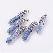 Natural Blue Spot Jasper Big Pointed Pendants, with Alloy Findings, Faceted, Bullet, Platinum, 59~63x11~12mm, Hole: 4x7mm(G-G738-A-30)