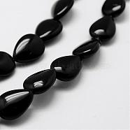 Natural Black Onyx Beads Strands, Dyed & Heated, Teardrop, 15x11x5mm, Hole: 1mm, about 27pcs/strand, 15.7 inch(G-F418-04)