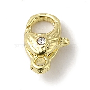 Brass Micro Pave Clear Cubic Zirconia Lobster Claw Clasps, Real 14K Gold Plated, 12x7.5x4.5mm, Hole: 1.6mm(KK-K371-11B-G)