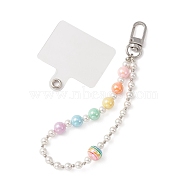 Acrylic Shell Pearl Beaded Mobile Straps, with Alloy Spring Gate Ring and Plastic Cell Phone Lanyard Tether, Platinum, 16cm(HJEW-JM01098)