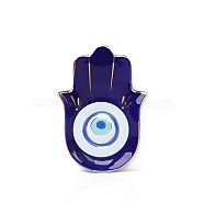 Porcelain Jewelry Plates, Hamsa Hand Shape Evil Eye Pattern Tray, Dark Blue, 160x115mm(DJEW-PW0015-02B-02)