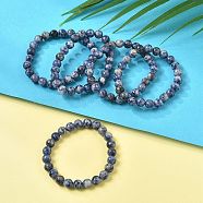 Natural Blue Spot Jasper Beaded Stretch Bracelets, Round, 2-1/8 inch(55mm), Bead: 8~9mm(BJEW-Q692-35-8mm)