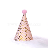 Paper Party Hats, with Pompon and Polyester, with Pvc Rope, Birthday Gifts, for Girl Birthday Party Supplies, Polka Dot Pattern, 160x110mm(AJEW-WH0182-84C)