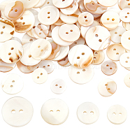 80Pcs 4 Styles Shell Buttons, 2-Hole, Flat Round, Ghost White, 13~20x2mm, Hole: 1.6~2mm, 20pcs/style(FIND-BBC0015-95A)