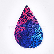 Printed Wooden Big Pendants, Dyed, teardrop, Colorful, 59x36x2.5mm, Hole: 1.5mm(WOOD-S051-01E)