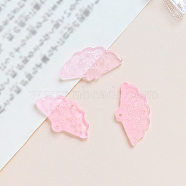 Handmade Lampwork Connector Charms, Fan Link, Pink, 16x28mm(INS-PW0002-02B)