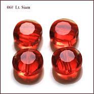 Imitation Austrian Crystal Beads, Grade AAA, K9 Glass, Faceted, Flat Round, Red, 6x3.5mm, Hole: 0.7~0.9mm(SWAR-F065-6mm-06)