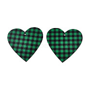 Single-Sided Printed Wood Big Pendants, Heart Charm with Tartan Pattern, Green, 80x79x2mm, Hole: 3.5mm(WOOD-N005-93-A01)