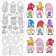 Globleland Easter Theme Scrapbook Making Kits, including 1Pc Carbon Steel Cutting Dies Stencils and 1 Sheet PVC Plastic Stamps, Gnome Pattern, Stencils: 112x117x0.8mm, Stamps: 160x110x3mm(DIY-GL0004-07)
