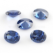 Oval Shaped Cubic Zirconia Pointed Back Cabochons, Faceted, Royal Blue, 14x10mm(ZIRC-R010-14x10-04)