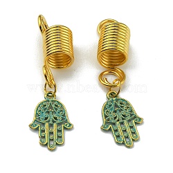 Alloy Dreadlocks Beads, Braiding Hair Pendants Decoration Clips, for Hair Styling, Hamsa Hand Pattern, 51mm, Inner Diameter: 8mm, Pendant: 21.5x14x1mm(OHAR-WH0031-02M)