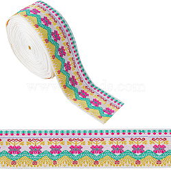 10M Ethnic Style Embroidery Polyester Flower Ribbons, Jacquard Ribbon, Garment Accessories, Flat, White, 1-3/4 inch(45mm), about 10.94 Yards(10m)/Bundle(OCOR-WH0077-74B)