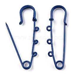 Spray Painted Iron Brooch Findings, Kilt Pins with Triple Loops, Medium Blue, 59x18x6mm, Hole: 2mm(IFIN-K043-01A-02)
