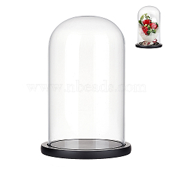 Glass Dome Cover, Decorative Display Case, Cloche Bell Jar Terrarium with Wood Base, for DIY Preserved Flower Gift, Black, 150x255mm(AJEW-WH0001-95A)