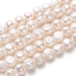 Natural Cultured Freshwater Pearl Beads Strands,  Two Sides Polished, White, 10x11~12mm, Hole: 0.8mm, about 33pcs/strand, 14.17 inch(36cm)(PEAR-L033-55-01)