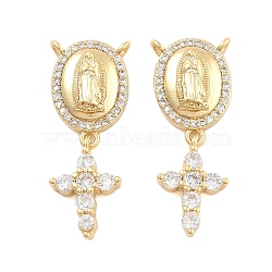 Brass Pave Cubic Zirconia Pendants, Golden, Goddess, 28x11x4mm, Hole: 1mm(KK-U009-09B-G)