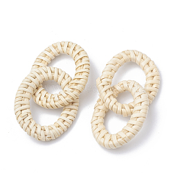 Handmade Reed Cane/Rattan Woven Linking Rings, For Making Straw Earrings and Necklaces,  Bleach, Oval Ring, Antique White, 65~70mm(WOVE-Q075-25)