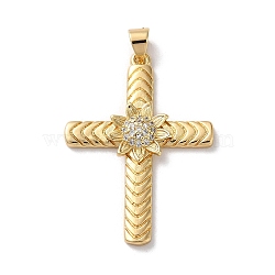 Brass Micro Pave Cubic Zirconia Pendants, Cross, Real 18K Gold Plated, 34.5x25x3.5mm, Hole: 4x3.5mm(KK-A212-08B-G)