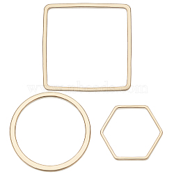 Brass Linking Rings, Long-Lasting Plated, Ring & Square & Hexagon, Real 24K Gold Plated, 11~16.5x10~16.5x1mm, Inner Diameter: 9~15x9~15mm, 10pcs/style(KK-BBC0001-90)