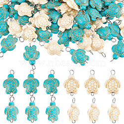 100Pcs 2 Colors Dyed Synthetic Turquoise Connector Charms, Sea Turtle Links, with Platinum Plated Iron Loops, Mixed Color, 23x14x6~8mm, Hole: 2mm, 50pcs/color(PALLOY-AB00150)