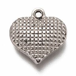 304 Stainless Steel Pendants, Heart with Tartan Pattern, Stainless Steel Color, 15x15x3.5mm, Hole: 1.6mm(STAS-H126-13AS)