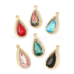 Rack Plating Alloy Pendants, with Rhinestone and Glass, Teardrop Charm, Golden, Mixed Color, 29x15x5.5mm, Hole: 1.8mm(PALLOY-M216-07G)