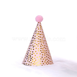 Paper Party Hats, with Pompon and Polyester, with Pvc Rope, Birthday Gifts, for Girl Birthday Party Supplies, Polka Dot Pattern, 160x110mm(AJEW-WH0182-84C)