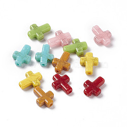Crackle Opaque Acrylic Beads, Imitation Turquoise, Cross, Mixed Color, 16.5x12.5x4.5mm, Hole: 2mm, about 893pcs/500g(OACR-C006-41)