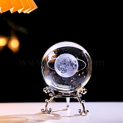 Inner Carving Glass Crystal Ball Diaplay Decoration, Fengshui Home Decor, Clear, Planet, 60mm(PW-WGD9143-12)