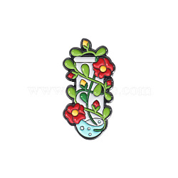 Flower Pot Alloy Enamel Brooches, Plant Pot Black Enamel Pins, Red, 31x16.1mm(PW-WG1CC6F-03)