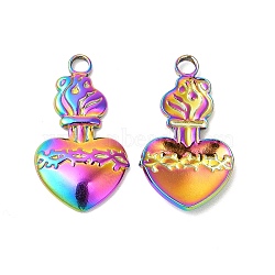 Ion Plating(IP) 304 Stainless Steel Pendants, Heart Charms, Rainbow Color, 27x15.5x3mm, Hole: 3mm(STAS-L268-023MC)